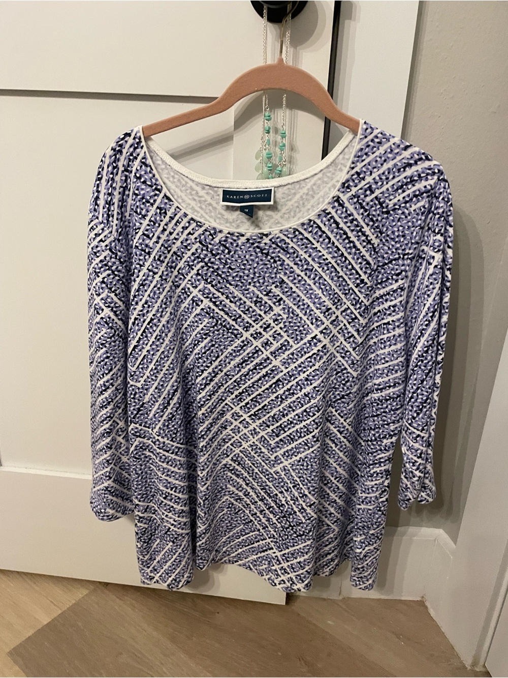 Karen Scott Purple & White Patterned Knit Top - 1X